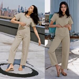 ILANA KOHN Tia Linen Cotton Short Sleeves Coveralls Jumpsuit in Tan Size 2